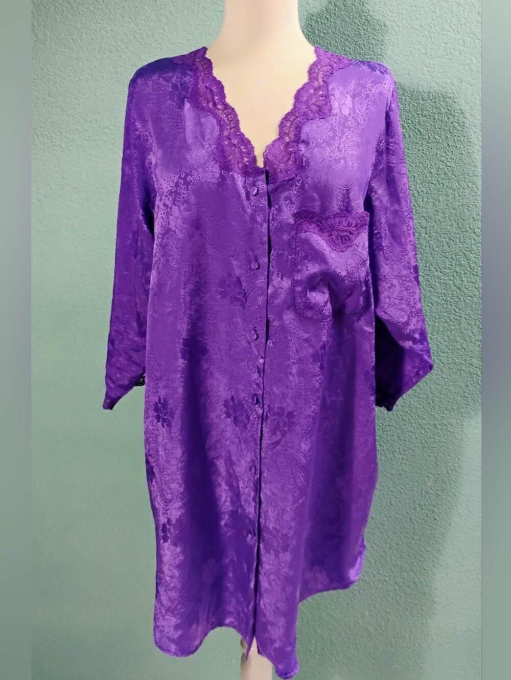 Vtg Partners Mervyn's Purple Sz L/XL?  Button Down Nightgown Night Shirt